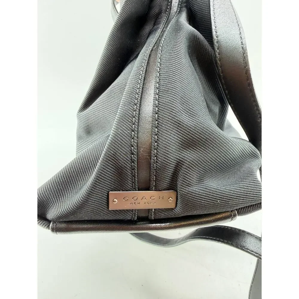 Coach Mercer Satchel 7400 Black Twill Leather Trim Shoulder Crossbody Bag